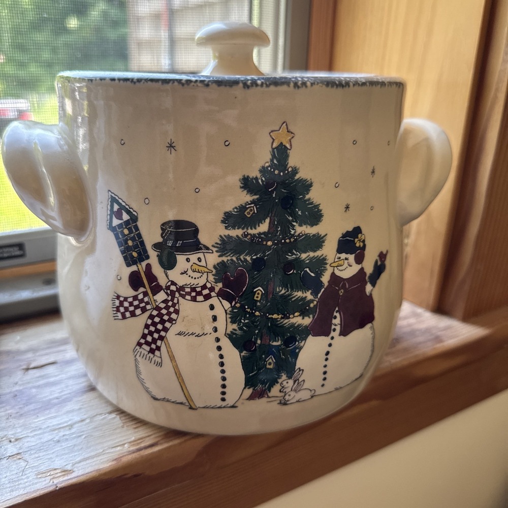 Home And Garden Party Bean Pot CHRISTMAS SNOWMAN COOKIE JAR HOLIDAY DECOR 2003